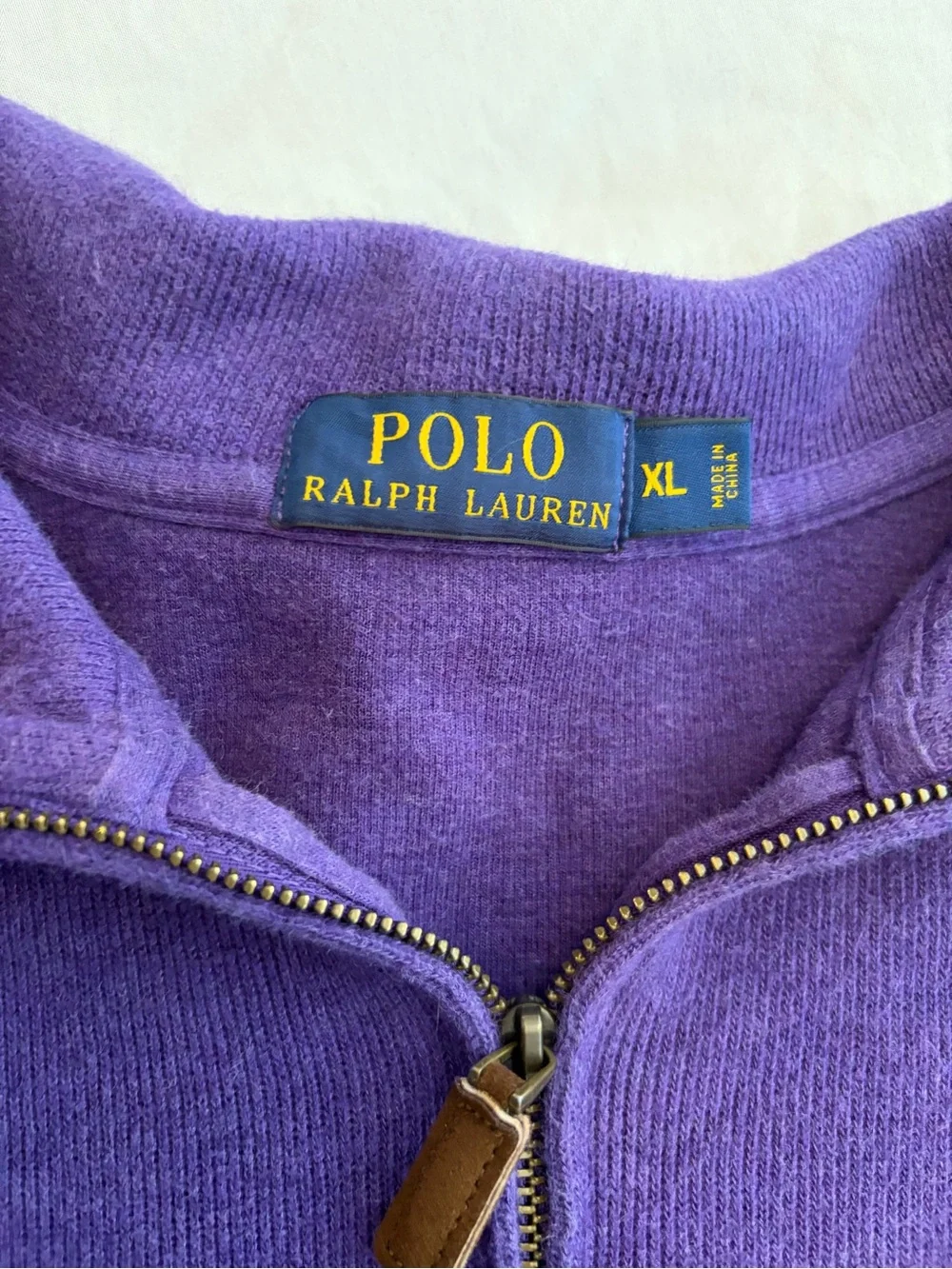 Polo by Ralph Lauren Men’s Purple Zip Sweater with Leather Pull Size XL